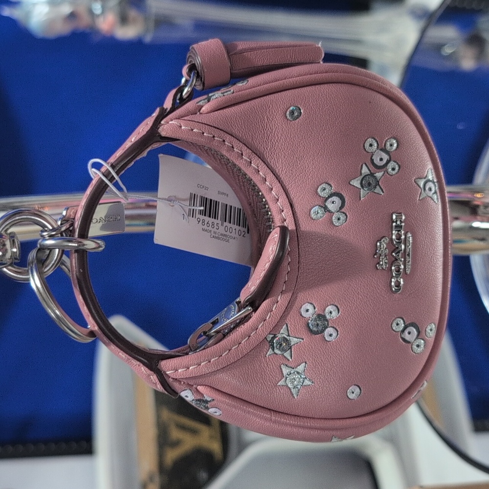 Coach Mini Carmen Bag Charm Keyring With Star Print In Dusty Pink -NEW!